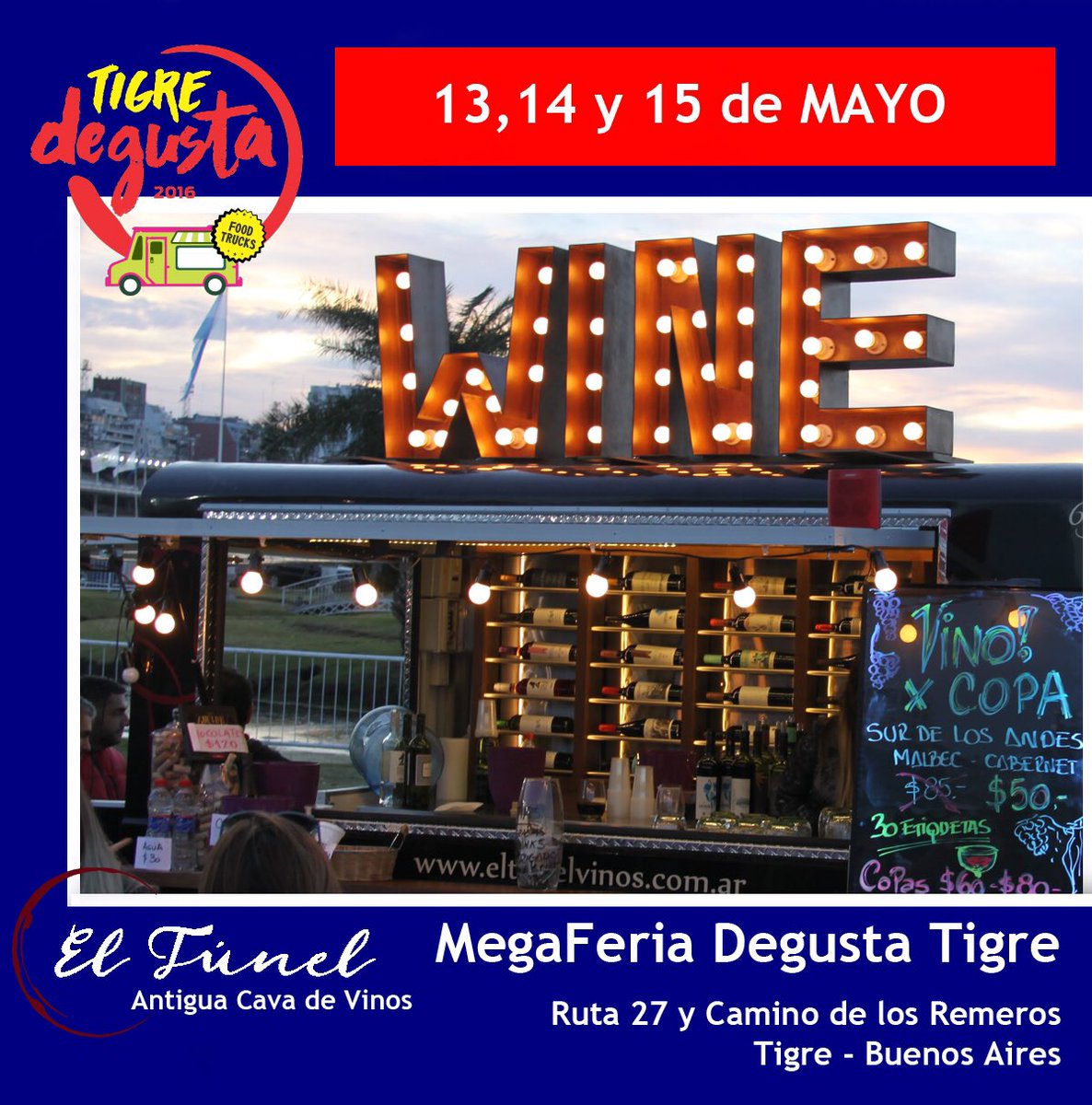 eltunelvinos's tweet photo. Ya tenemos fecha! Nos vemos en Tigre el 13,14 y 15 de Mayo #ElTunelWineTruck https://t.co/BT7sT2J7bb