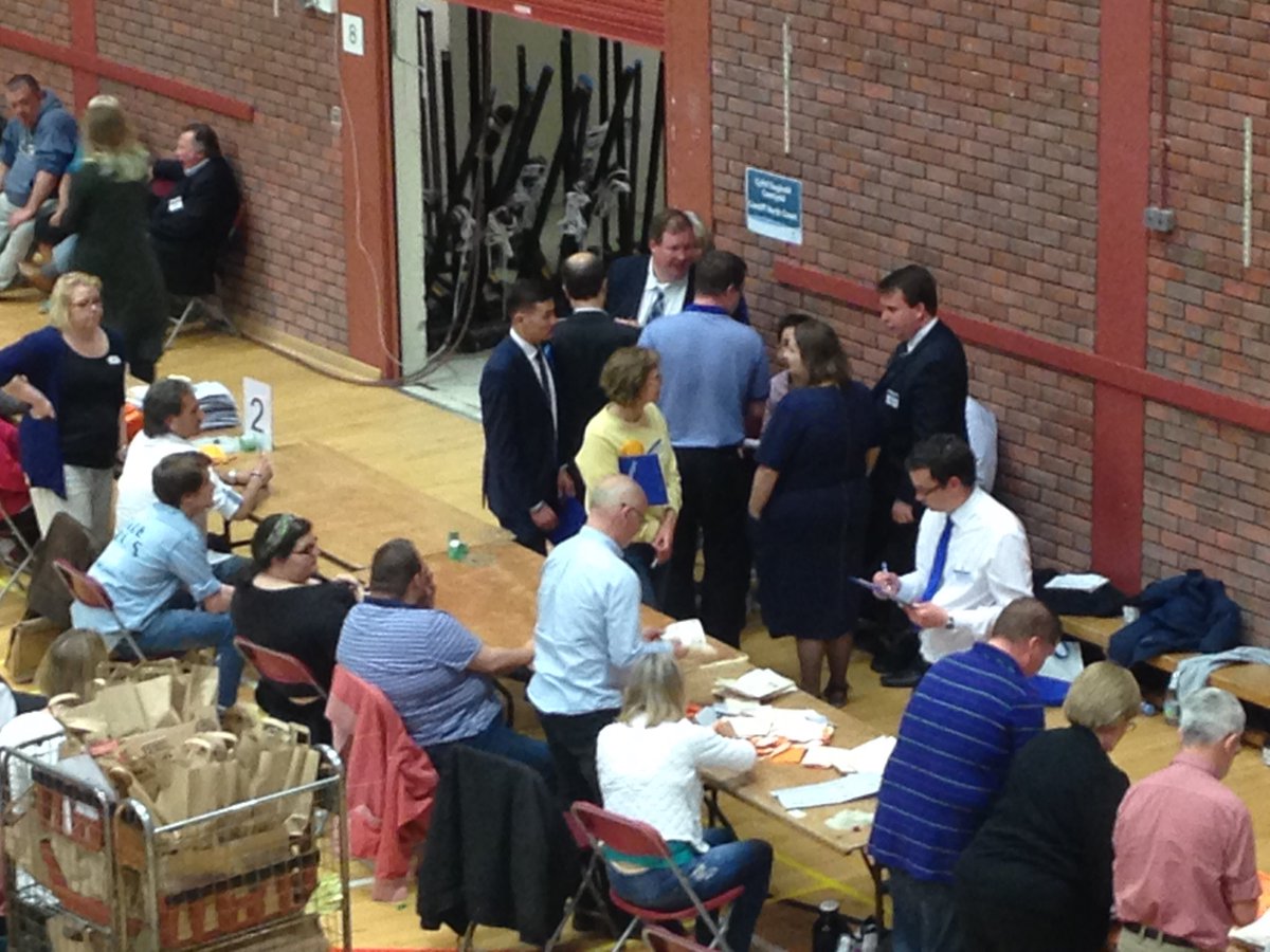 ruthmosalski's tweet photo. The Conservatives are having a huddle over by the Cardiff North counters #cdfcount https://t.co/rWxBCbzlHH