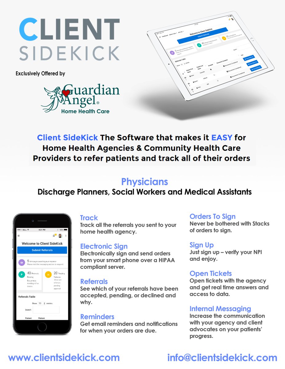 ClientSideKick's tweet image. Software that makes it EASY for Home Health Agencies &amp;amp; Health Care Providers to refer Clients &amp;amp; track their orders!