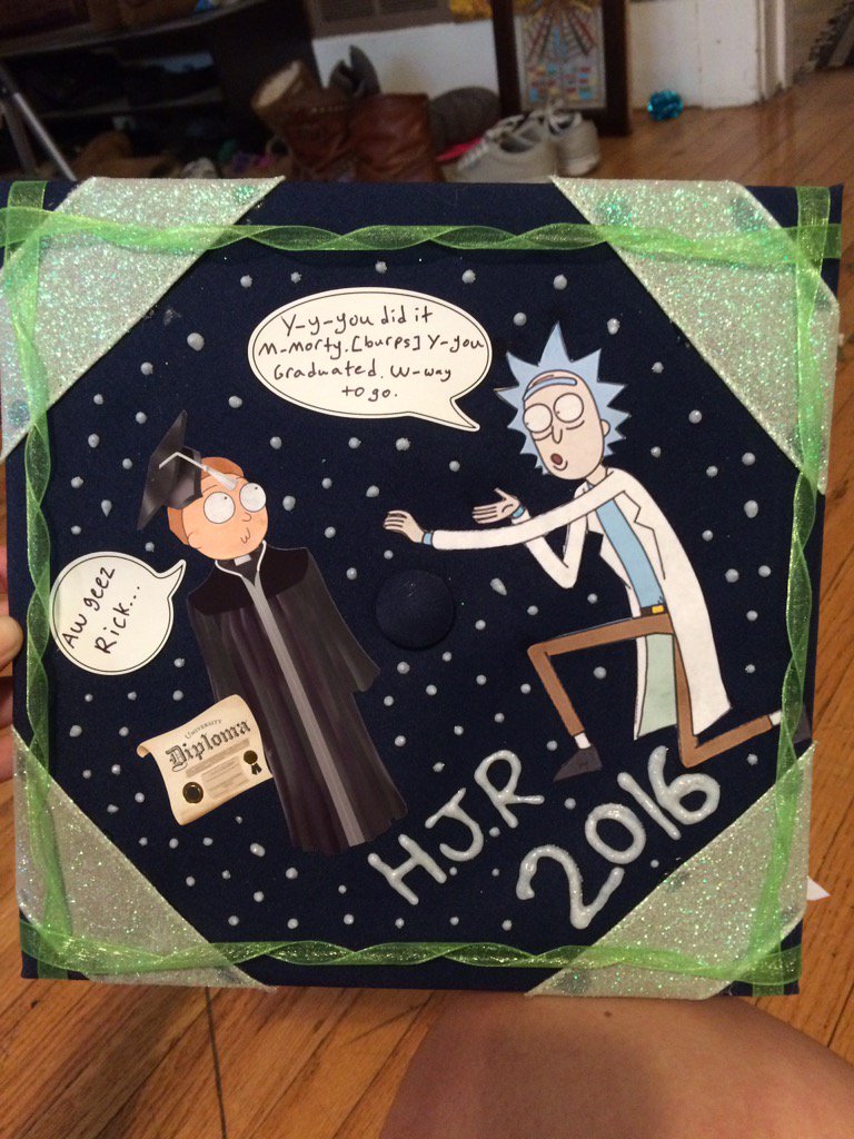 MusicJoyLife's tweet photo. Ready for Graduation on Saturday!😏 #RickandMorty #rickandmortyforever #graduationtime #capdecoration @JustinRoiland https://t.co/Hm3RHkYnAU