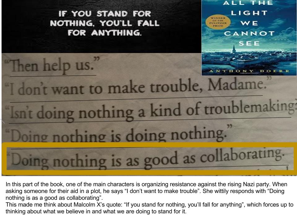 MaryBet36535825's tweet photo. All The Light We Cannot See: How are you taking a stand against the things you believe to be unjust? #gbsbookchat https://t.co/OsFKlYD55L