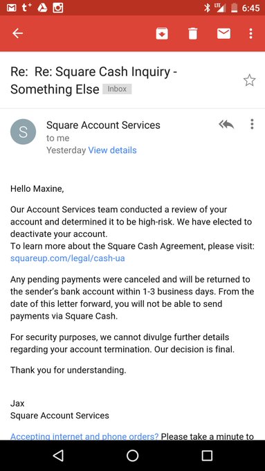 .@SquareCash deemed me "high risk" & shut down my acct. Other sex workers, be aware #ho-ist https://t