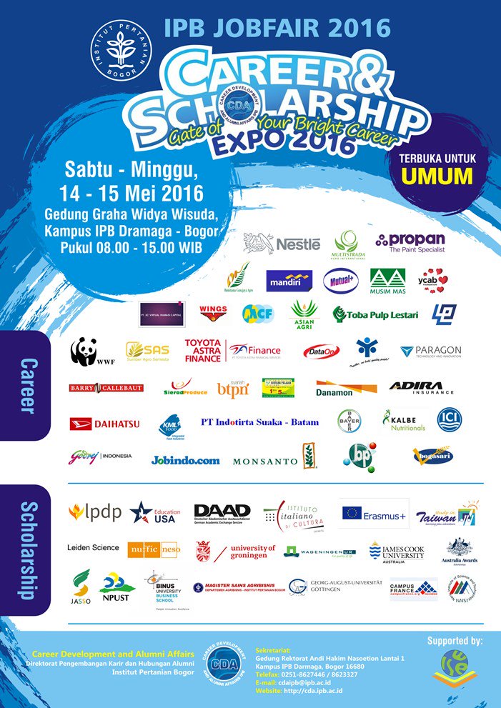 IKUTI! IPB JOBFAIR 2016: CAREER AND SCHOLARSHIP EXPO "GATE OF YOUR BRIGHT CAREER", info >> bit.ly/26z8Req