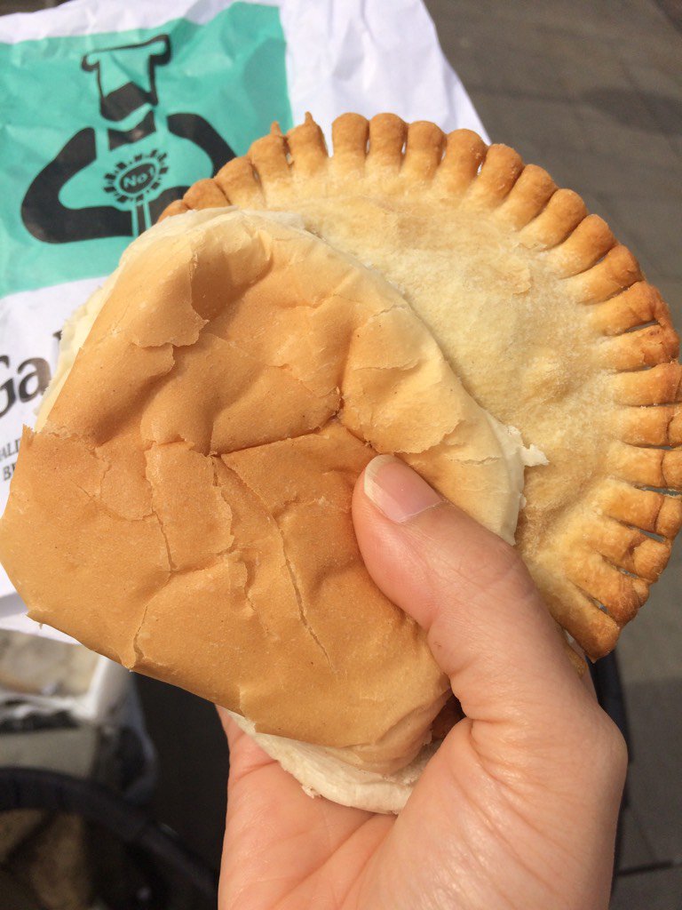 hwayoung's tweet photo. When in Wigan, do as the… #PieInABarm https://t.co/yOSQLu6B9K