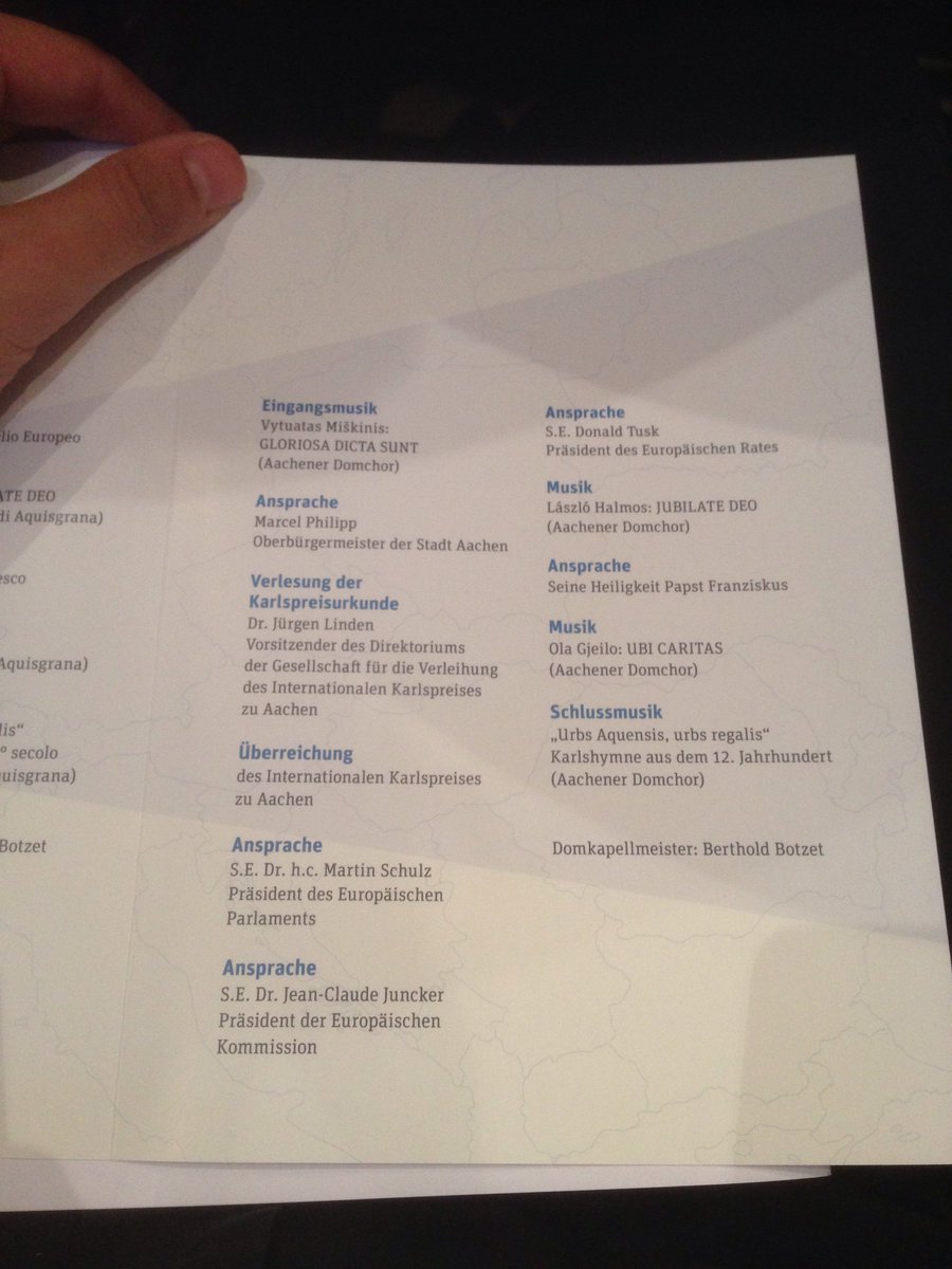 Teukan's tweet photo. Das Programm heute zum #karlspreis #kp2016 #aachen #roma https://t.co/GgXM9ZMXGE