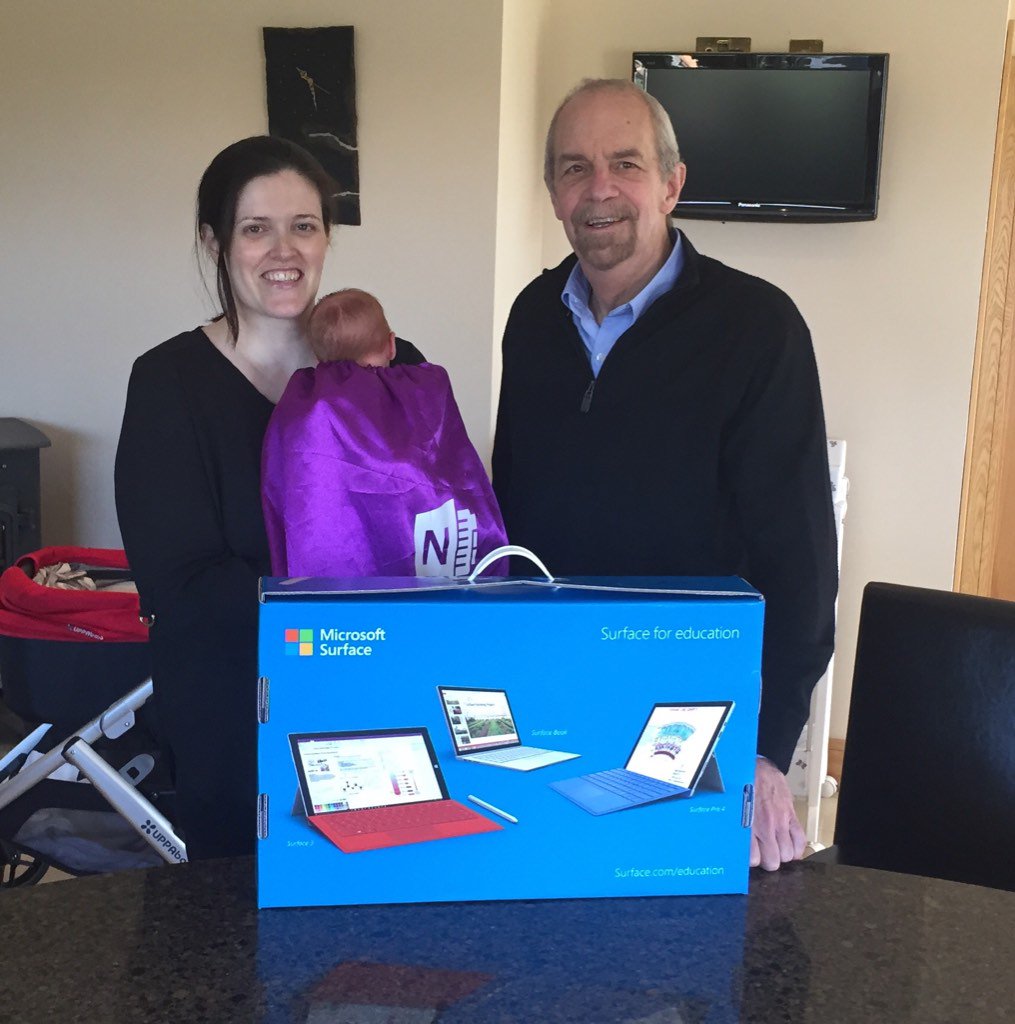 kateingalway's tweet photo. The youngest #MIEExpert in Ireland receives delivery of #SurfacePro4 from @TJinbelfast #OneNote @MS_eduIRL #Genius https://t.co/GDQq0ZroMY