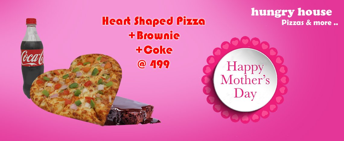 #MothersDay special from <a href="/house_hungry/">Hungry House</a>. #Heart #pizza for your mother. Heart pizza+brownie+coke #MothersDaySpecials