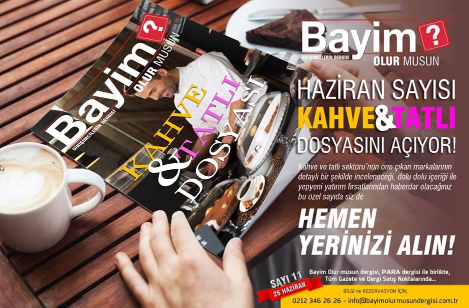 Bayim Olurmusun Dergisi 11.sayısıyla, 26 Haziranda <a href="/ParaDergisi/">Para Dergisi</a> ile bayilerde olacak.
Sizde markanızla yerinizi alın
