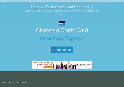 micro Open Chromatic Saijo George 🇺🇦 sur Twitter : "Dummy Card Generator: Generate fake credit  card 💳 numbers for ecommerce testing https://t.co/054AYtEvVt 👊 @riaface  https://t.co/srqMIkCZj2" / Twitter