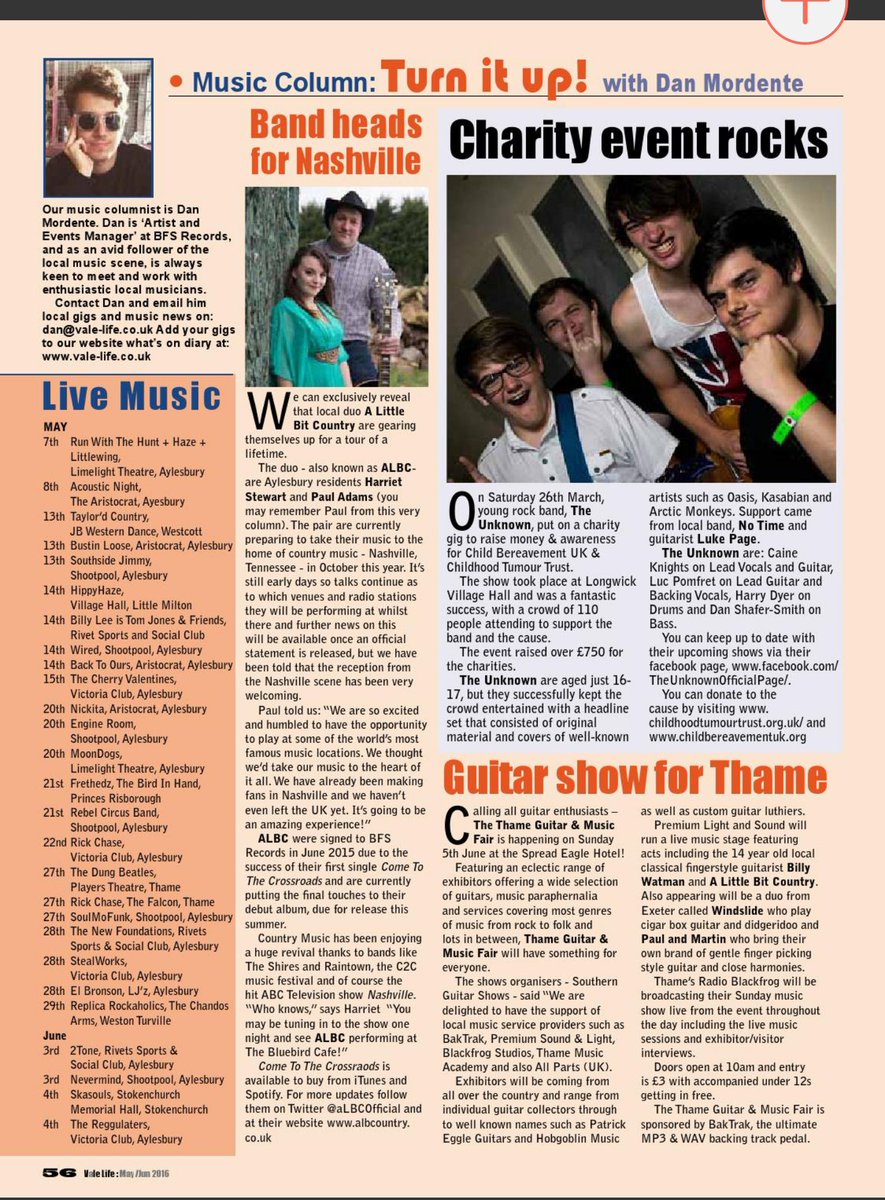 aLBCOfficial's tweet photo. Check out the new edition of @ValeLifeMag #aylesbury #nashville #countrymusic #bfsrecords https://t.co/qcscdtE8gv