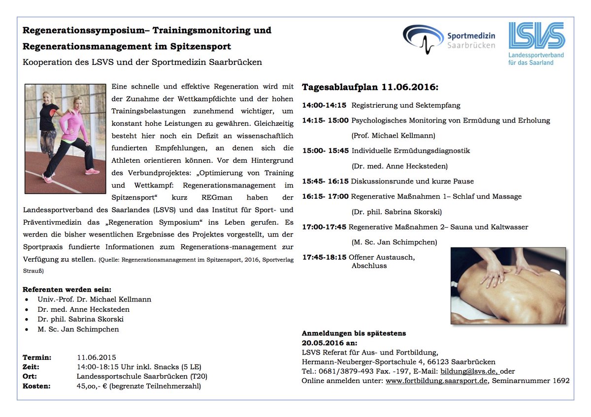 regmansport's tweet photo. Jetzt anmelden!REGman Symposium zusammen mit dem LSV Saarland @Brina1812 @sportaerztin @jan_schimpchen https://t.co/vNSuaCCORC
