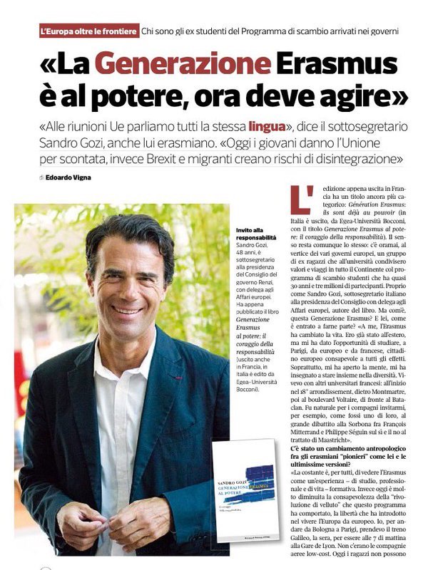 zingaristudio's tweet photo. #GenerazioneErasmus al potere nel libro di @sandrogozi @egeaonline @Corriere https://t.co/x5yJ6V4v65