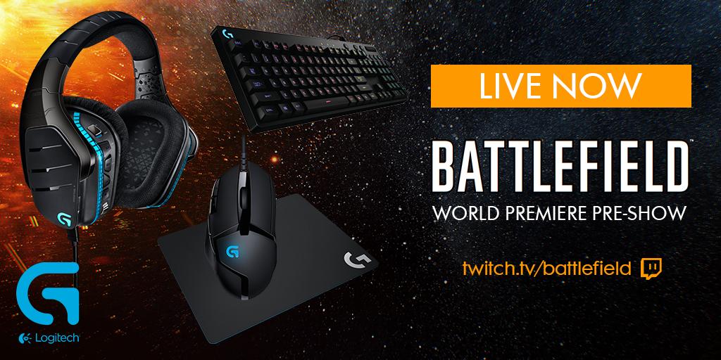 The #Battlefield World Premiere Pre-Show is LIVE! 
Want a Logitech G prize pack? RT now! bit.ly/1YcPTVc