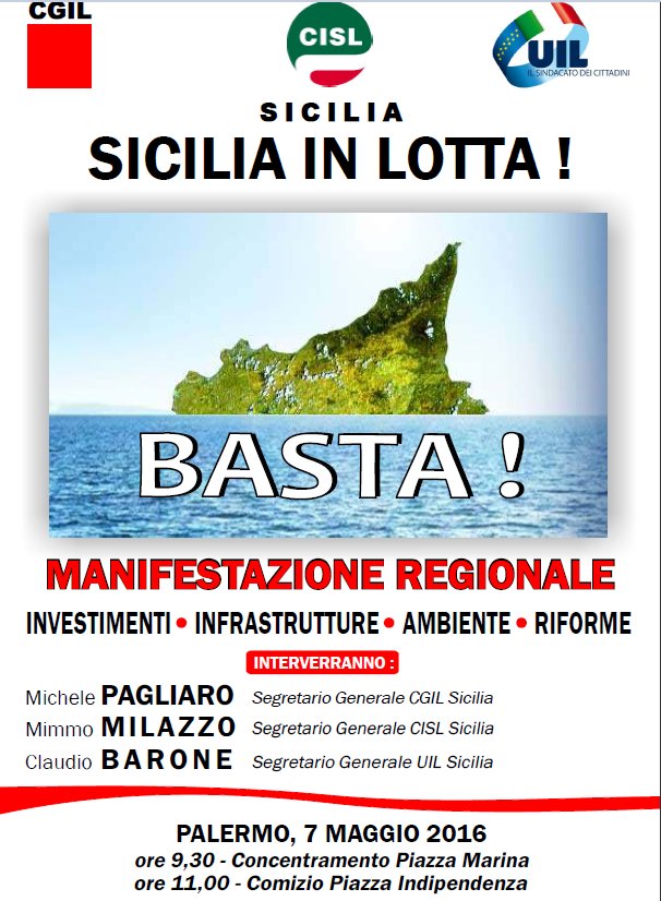 CislPaTp's tweet photo. #LaSiciliaAffonda domani si riaccende la protesta in piazza ore 9,30 piazza Marina @dadeluc https://t.co/3ydGFMzt82