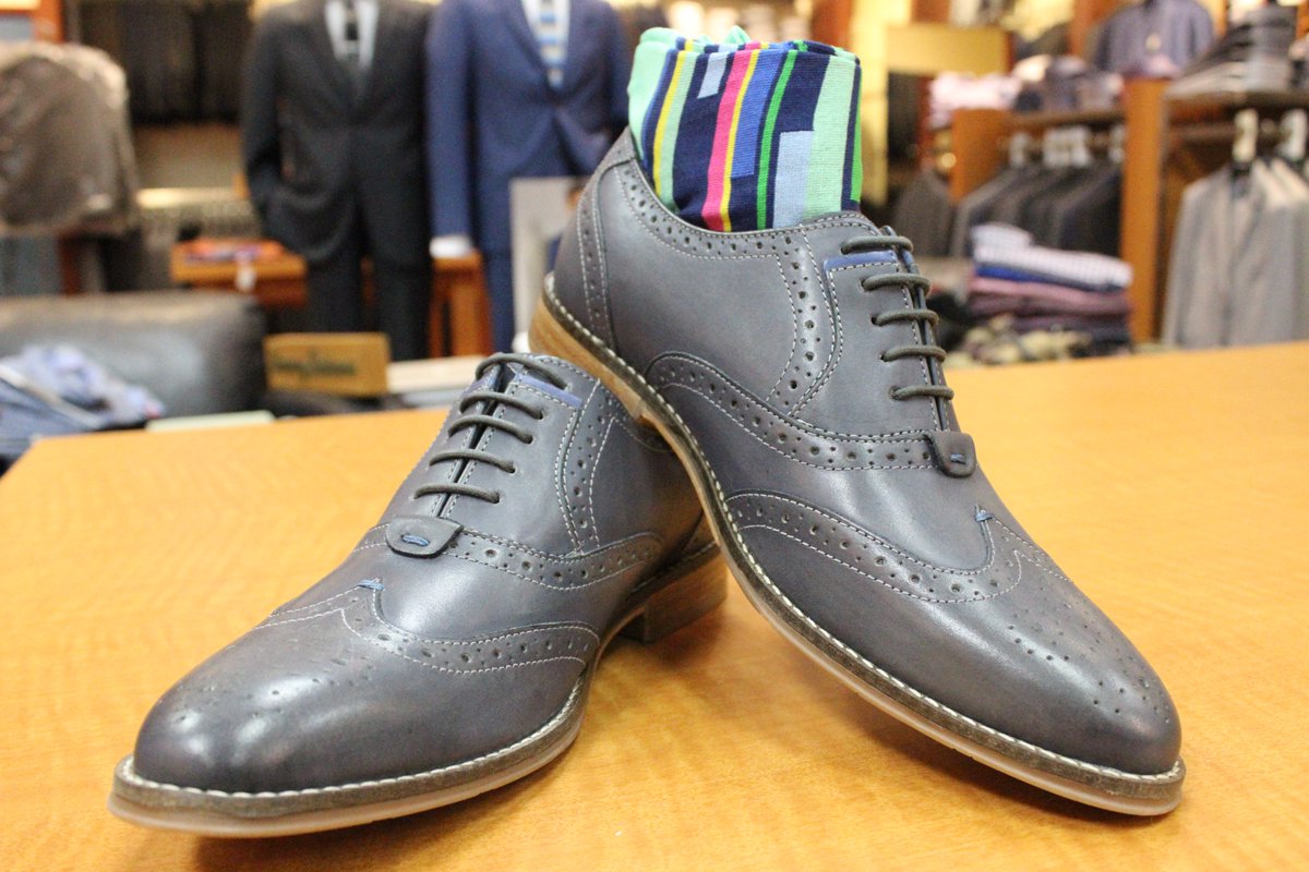 TrendsForMen's tweet photo. Pair your #BoldSockFriday with great shoes like these #HushPuppies wingtips #bugatchi #menswear #footwear #kitchener https://t.co/O9EQzolIxL