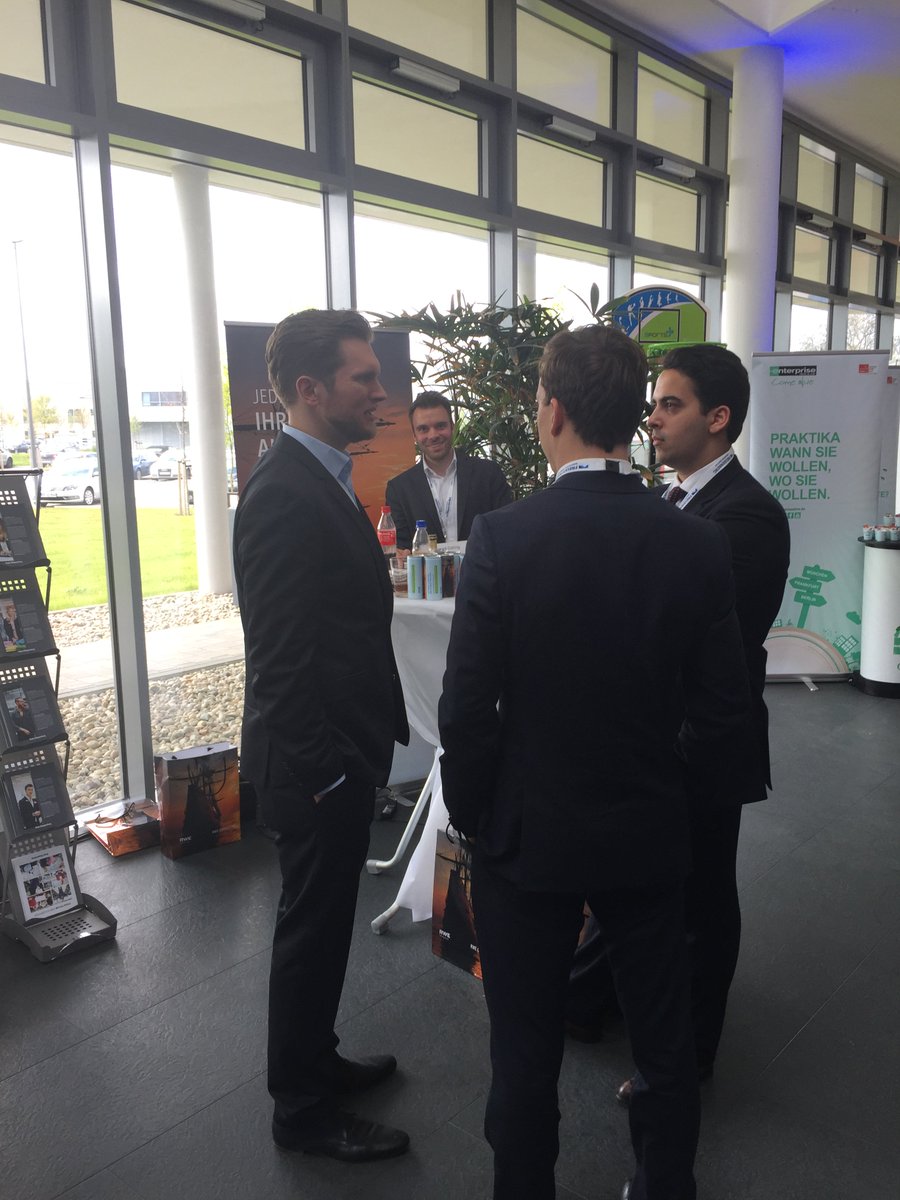 RWE_Consulting's tweet photo. Kata, Michael &amp; Thomas presented RWEC by #elevatorpitching &amp; #speeddating at @enactus' “Students meet Enterprise” https://t.co/V1BfBlqtQS