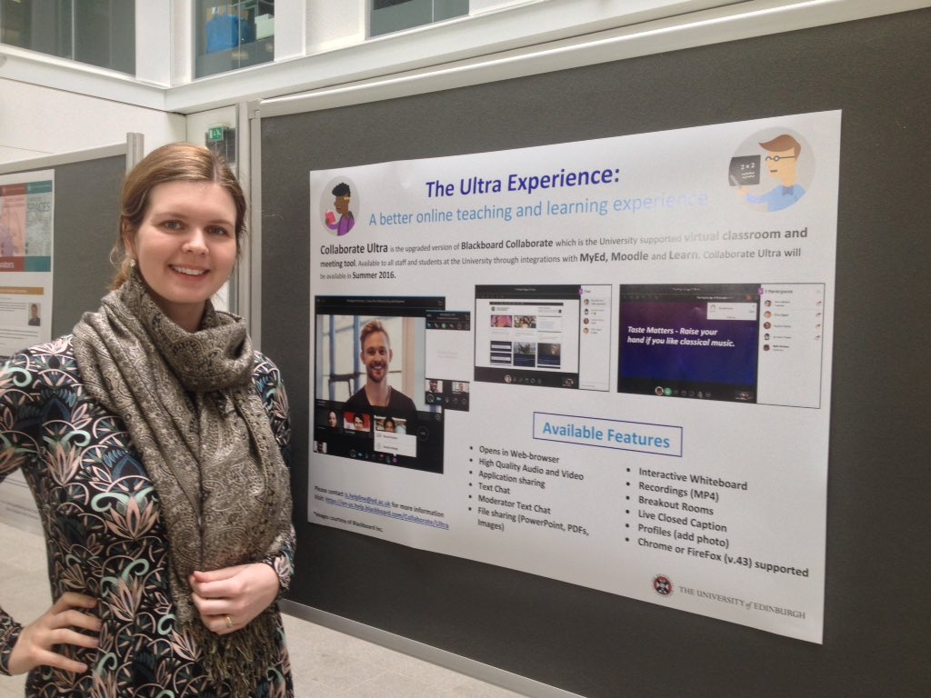 kellymhall3's tweet image. poster session #elearninged will talk about our virtual classroom tool Blackboard Collaborate- the upgrade at UoE