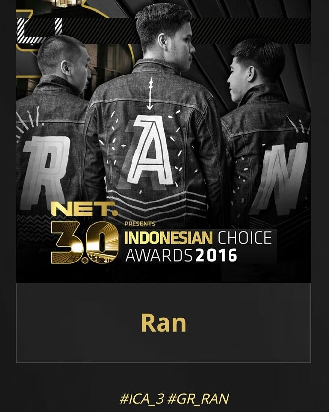 Ayo vote RAN di Indonesian Choice Awards 2016! Tweet dgn format: #ICA_3 (spasi) #GR_RAN. Thank you, RANers :)