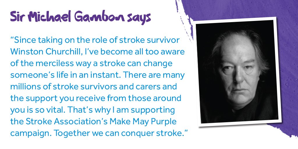 TheStrokeAssoc's tweet photo. After portraying Winston Churchill recently Sir Michael Gambon is supporting #MakeMayPurple https://t.co/I0u2VhdSrH https://t.co/Q6qBsPTntU