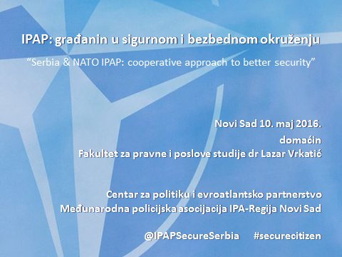 ipap_serbia's tweet photo. #NoviSad 10 maj 2016. od 10.00 čas.
IPAP: građanin u sigurnom i bezbednom okruženju #securecitizen https://t.co/Dw3vpvCqgb