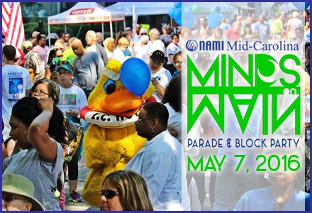 NAMIMidCarolina's tweet photo. #MindsonMain is TOMORROW! Parade starts 10am at Hope Plaza on Main, followed by a block party @SodaCitySC. #MHM2016 https://t.co/kGvQ590JTY