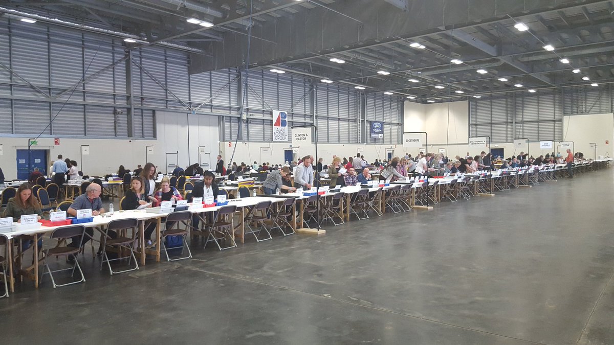 PeterboroughCC's tweet photo. The second count is underway at @PeterboroArena #Peterborough. Around 150 counters #PCC2016 #Baigent #Ablewhite https://t.co/842NJHIGMF