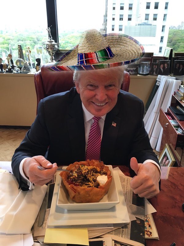 donnie_trunk's tweet photo. Our gud neighbors made me a tako bowl for cinco de mayo. #VoteTrunk https://t.co/xuRt8939Gd