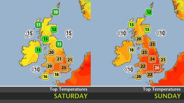 This weekend still looks very warm with 26C possible across south-east England on Sunday