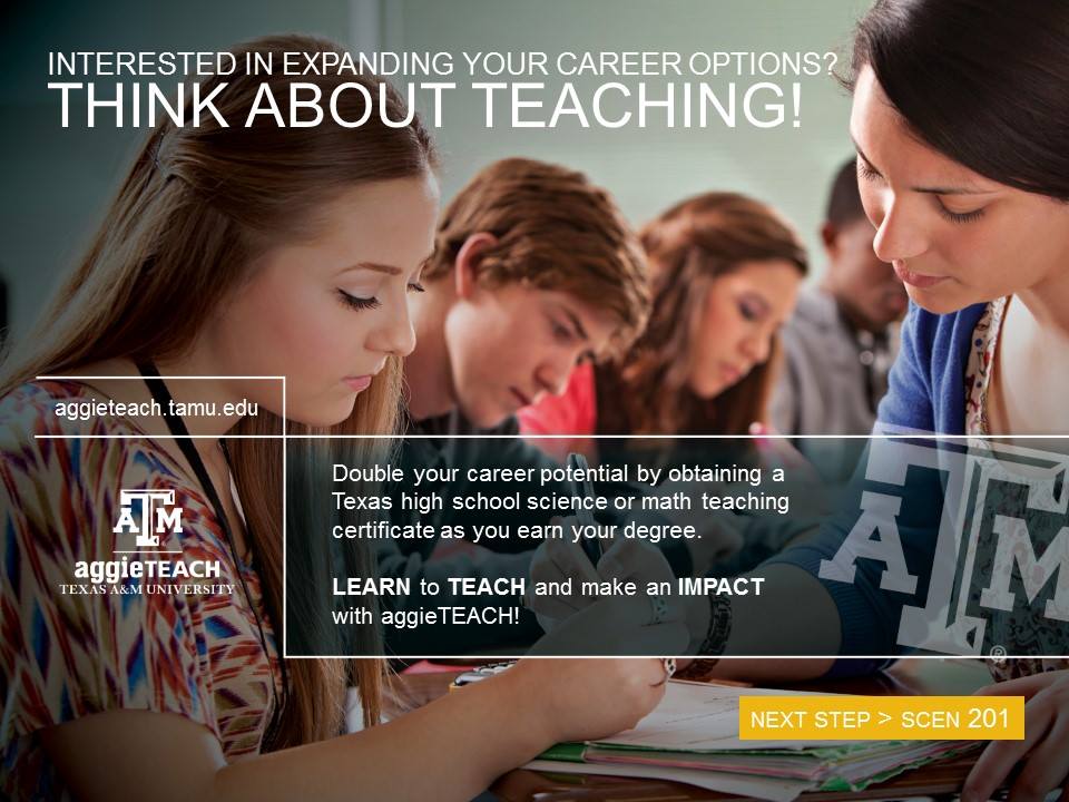 TAMUScience's tweet photo. Picture yourself at the head of the class. Anything's possible with #TAMU &amp; #aggieTEACH. #TeacherAppreciationWeek https://t.co/S1kEG9OJcz