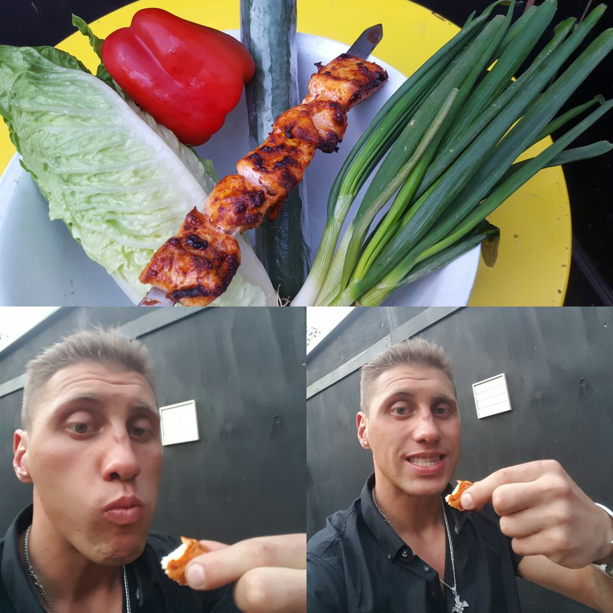 JedPerfect's tweet image. Lovely dinner saslykas with fresh vegetables