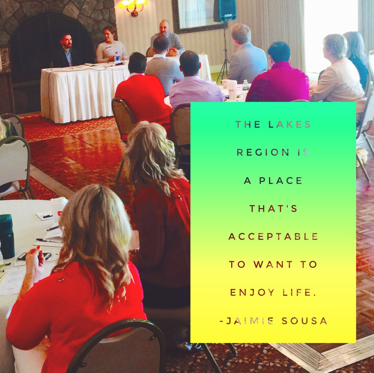 LaniVoivod's tweet photo. "The Lakes Region is a place that's acceptable to want to enjoy life." -@JaimieSousa [Yes!] #ShaketheLake #LRCOC #NH https://t.co/BTvCRn80CY