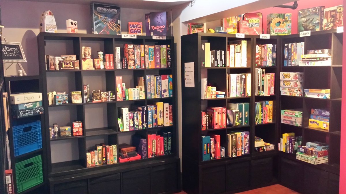300 board games just waiting to be played! Small Print Board Game Cafe opened today..tune in to @MainstreetPEI