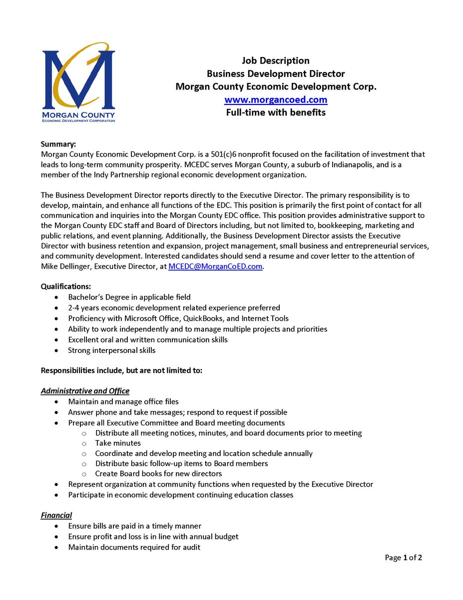 morgancountyedc's tweet photo. Looking for a good fit for our Central #Indiana #nonprofit #EconDev organization! #EconomicDevelopment #hiring https://t.co/lmMK1nuMkT