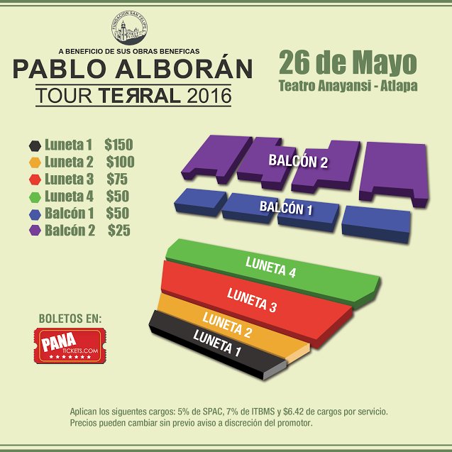Panatickets's tweet photo. Precios y secciones para #AlboranPTY Busca tus boletos en todos los centros autorizados @Panatickets https://t.co/Mc9QytqF1X