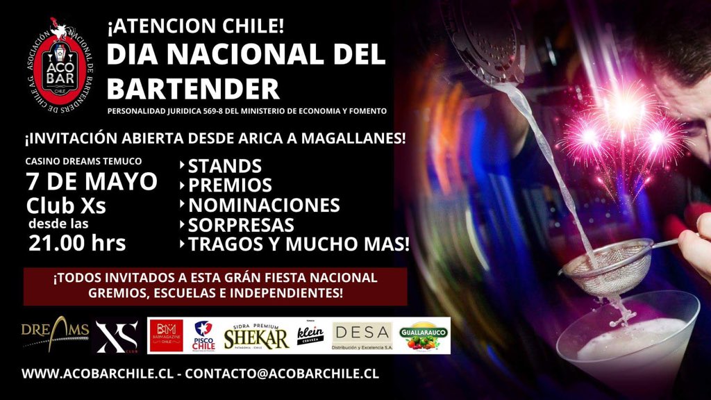 Todos invitados al día nacional del bartenders! En dreams Temuco #Bartending #mixology #Chile #Temuco #ACOBAR RT!