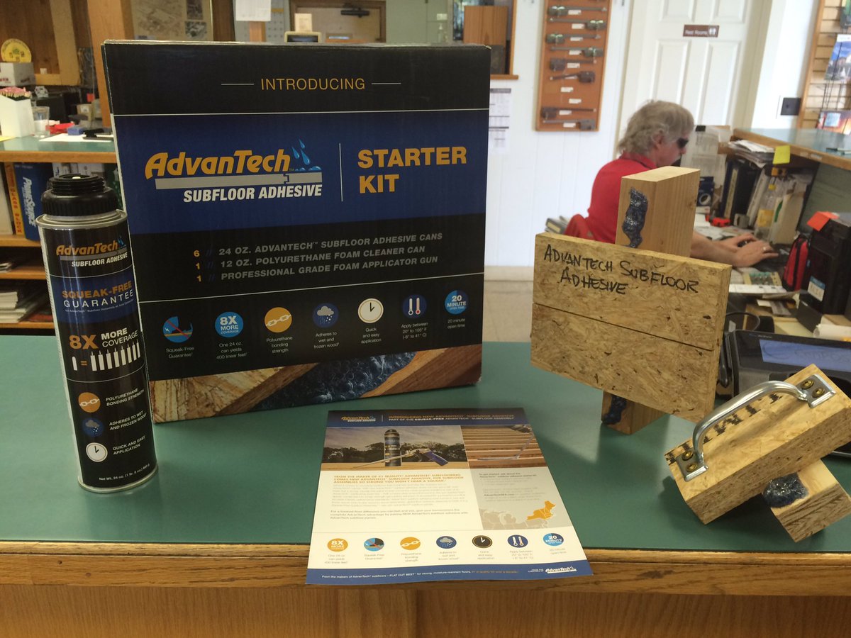 BigBearUSMCVet's tweet photo. #AdvanTech Adhesive in stock Matthews & Fields @HuberWood #StarterKit everything you need for #SqueakFree subfloor https://t.co/PMI1DCPRqG