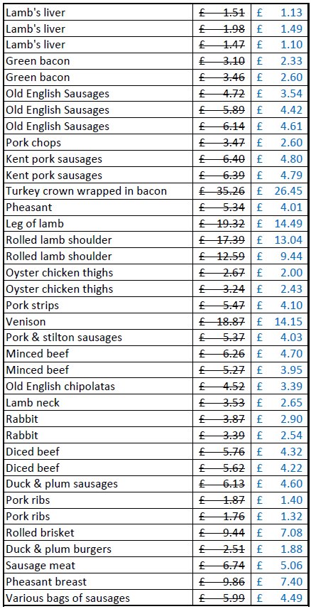 MOCKBEGGAR FARM SHOP sale of Kentish meats
25% OFF ALL FROZEN MEATS Sat and Sun May 7 &amp; 8 only