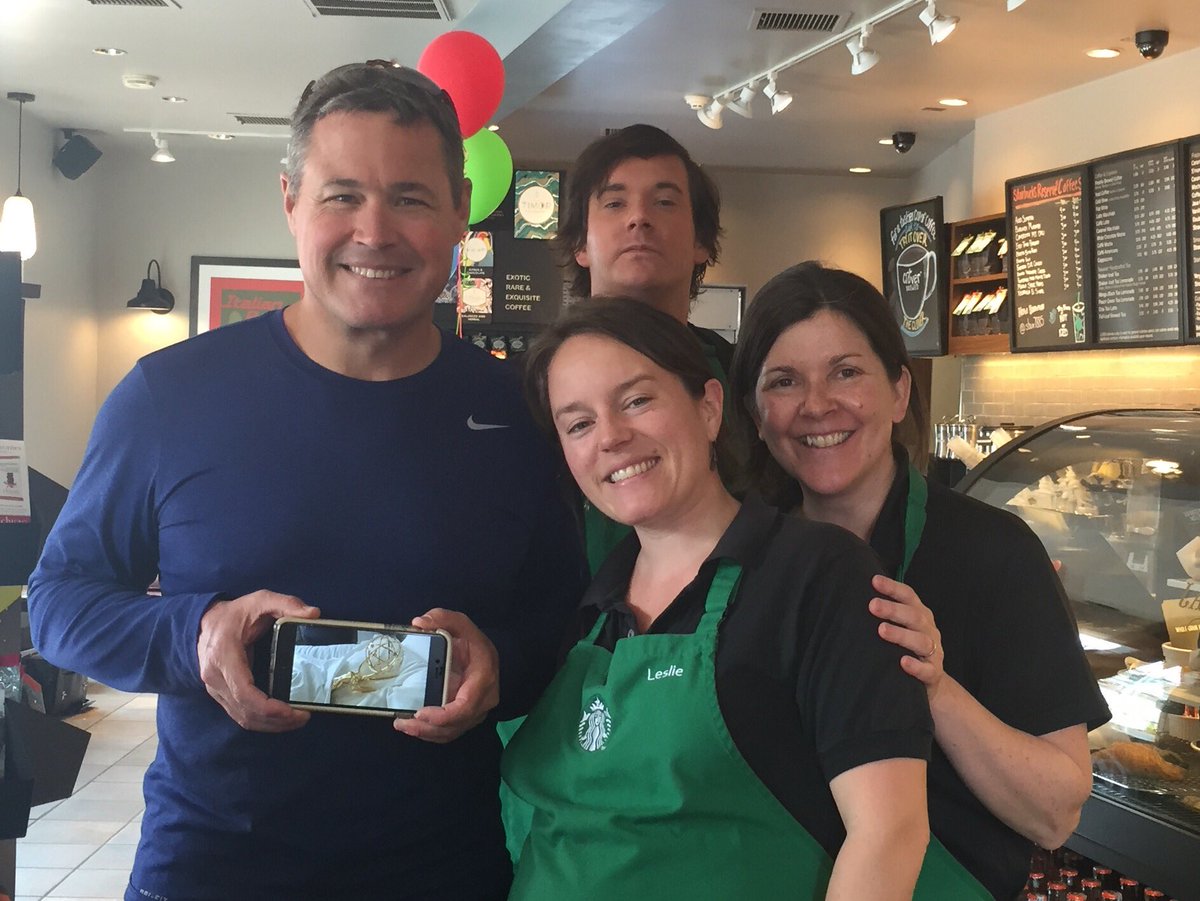 Sbux7885's tweet photo. You never know who you'll run into! Congrats to @iamjeffcorwin on your recent @TheEmmys win! #superstarsincohasset https://t.co/io7QKer6bG