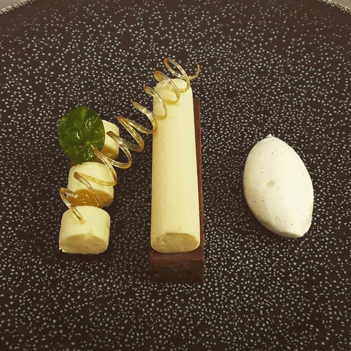 DARK CHOCOLATE AND PASSION FRUIT DELICE Vanilla cream, crispy chocolate wafers #Springmenu
