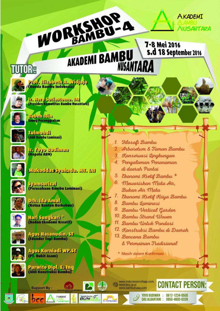 tangselcreative's tweet photo. (EVENT) workshop bambu oleh Akademi Bambu Nusantara besok sabtu 7 mei 2016 di ABN sebrang taman kota 2, bsd tangsel https://t.co/YbTwRrs1Jg