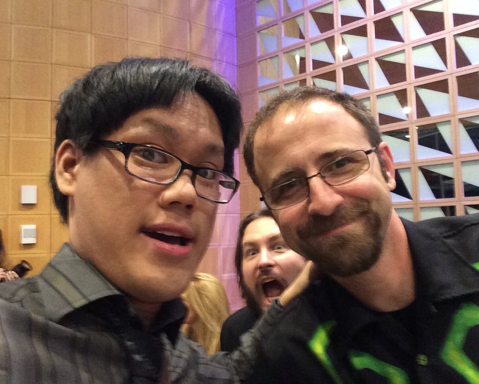 LJJC_Composer's tweet photo. Photo-bombing each other are @TerranGregory and @neal_acree from Blizzard Entertainment!
#iDIG2016 https://t.co/kd9OGcz0ns
