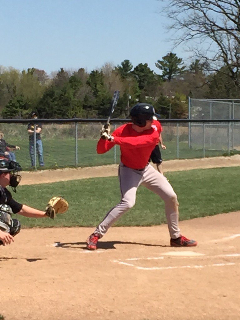 Our boys in red playing baseball against Central Elgin! Travis D at the plate, top of the fourth! ⚾️@ChristineVits