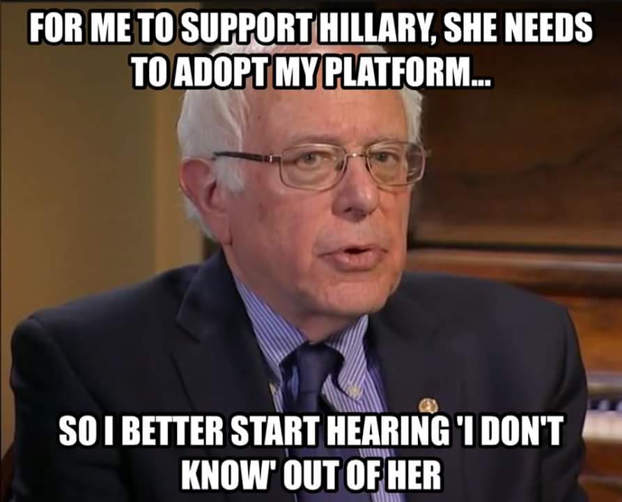 OperationOppo's tweet photo. #DNC2016 #StillSanders wants DNC to adopt his platform ummm.....#VettingBernie #BernieNotSoQualified https://t.co/P4gJCfBNWH
