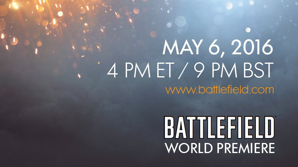 Battlefield's tweet photo. Just 5 minutes. Watch the #Battlefield World Premiere. https://t.co/q8WsQoB9cc https://t.co/kzLa2PioQ5