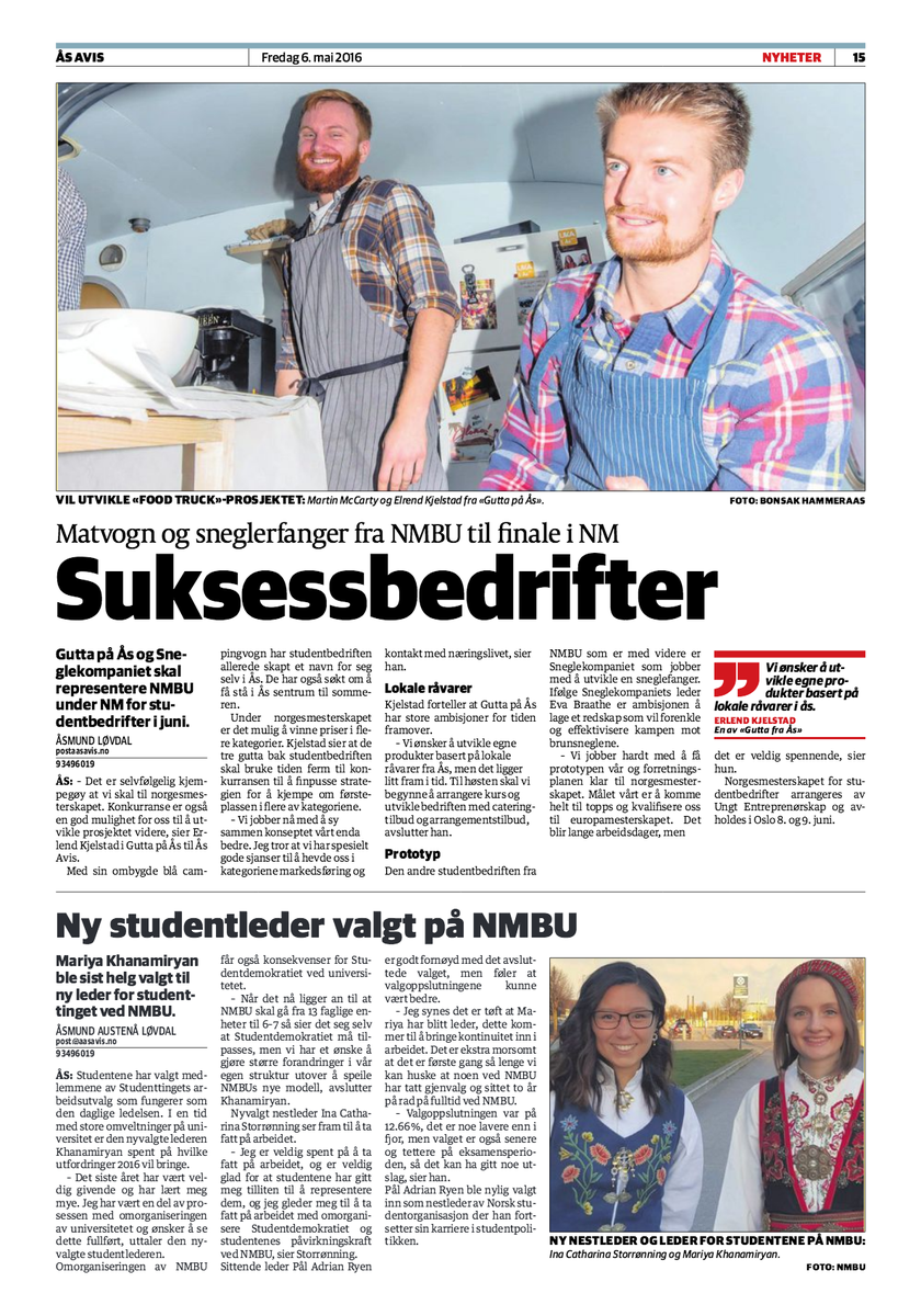 sneglekompaniet's tweet photo. #sneglekompaniet i @AAsAvis for tredje gang da!
#ÅsAvis #MittNMBU #TenkOm https://t.co/qIXDAhUeqk https://t.co/e7vWCIhvxi