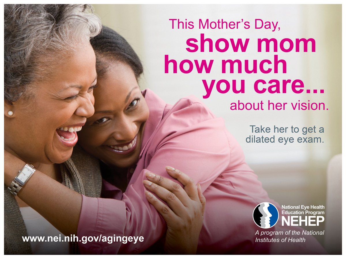 WomensEyeHealth's tweet photo. Celebrate mom. Take her to get a dilated eye exam. https://t.co/65QPbrjWxh #MothersDay https://t.co/JqUHIqzXUw