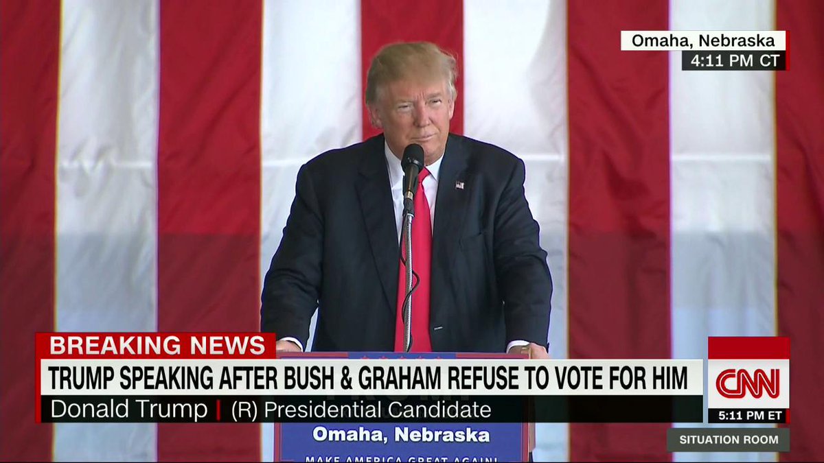 CNN's tweet photo. Donald Trump is speaking in Omaha, Nebraska. Watch live: https://t.co/UYpqI3w42L https://t.co/bYisruKPbQ