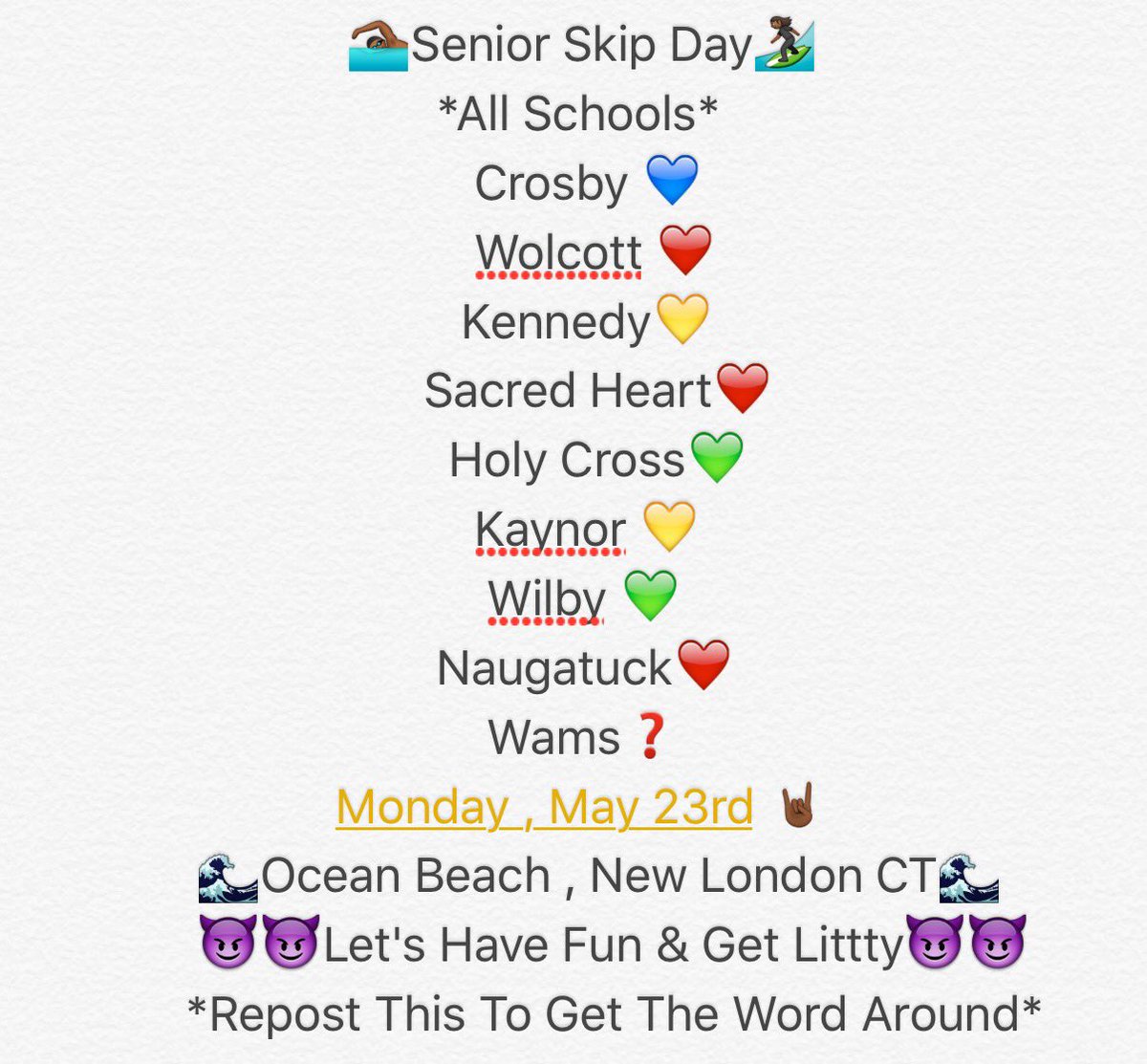 HoldThisBucket's tweet photo. ๐๐พMonday , May 23rd Senior Skip Day ๐ค๐พ๐ค๐พ #Repost๐๐๐ #Litttyyyyy๐ https://t.co/YCwOE8WVUZ