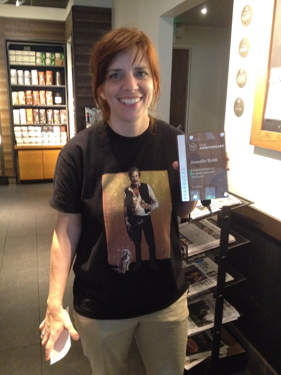 SbuxDistrict949's tweet photo. Congrats Jenn Robb on your #tenyears with @Starbucks #tobeapartner #MayTheFourthBeWithYou @starbucksprtnrs #d949 https://t.co/uQTnAQuDE3