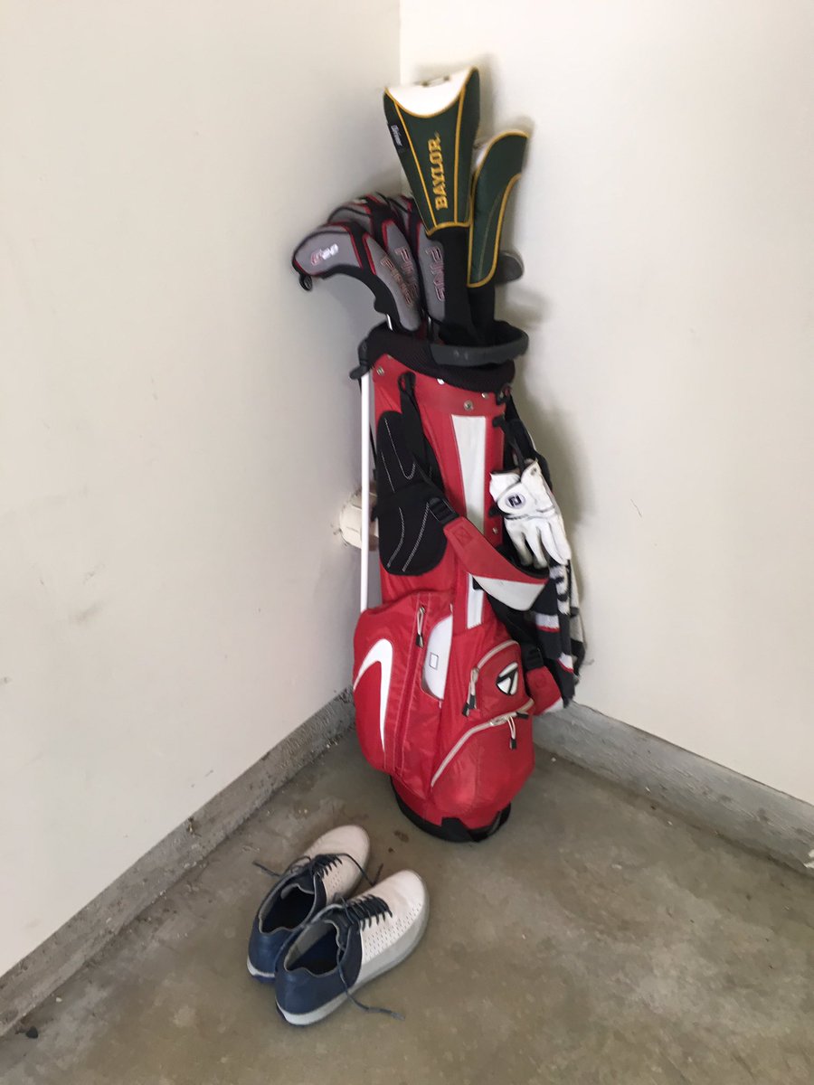 vlatham's tweet photo. Moving into new house. Reserving this corner of the garage for my #1 priority #golf #TaylorMade #Baylor #ping https://t.co/qTjW6tZdvR
